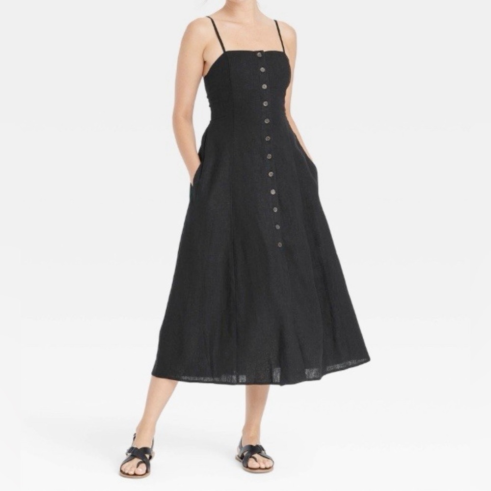 Universal Thread Front Button Rayon Linen Midi Su… - image 5